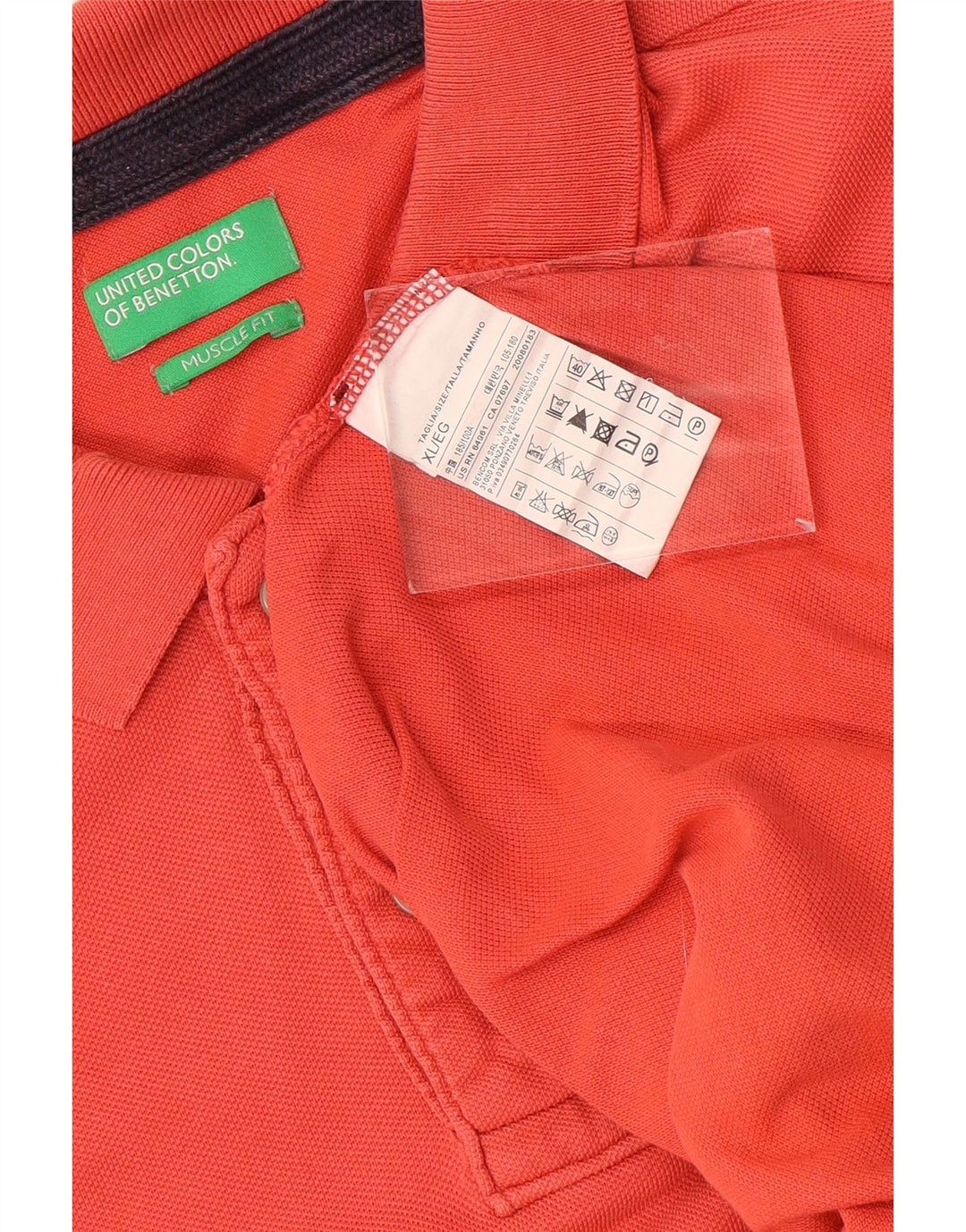 Benetton Herre Muscle Fit Polo Shirt XL Orange Bomuld