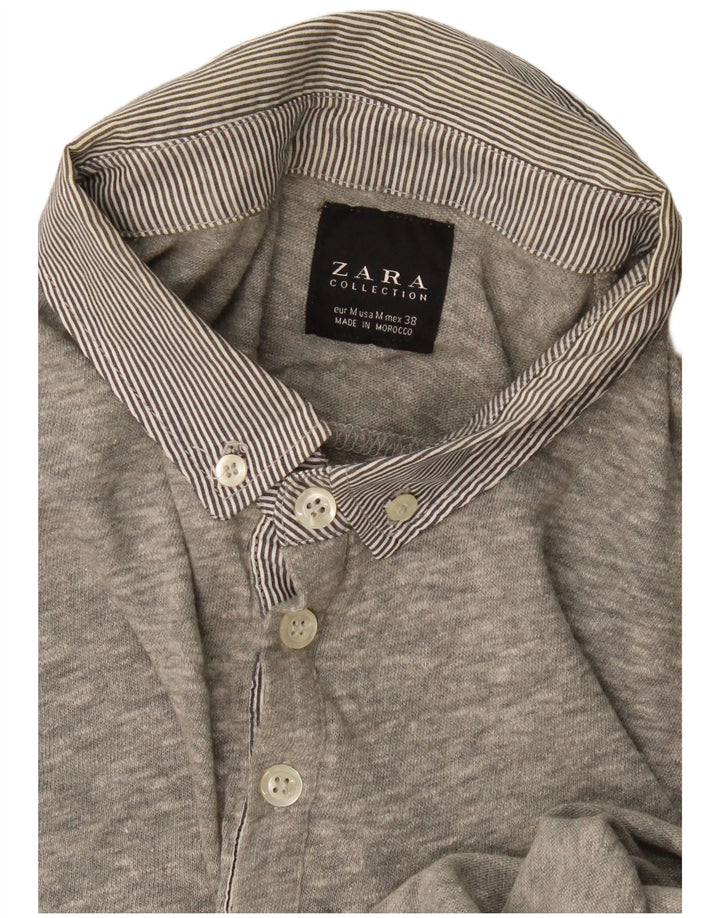 Zara Langærmet Polo Shirt til mænd, mellemgrå flækket