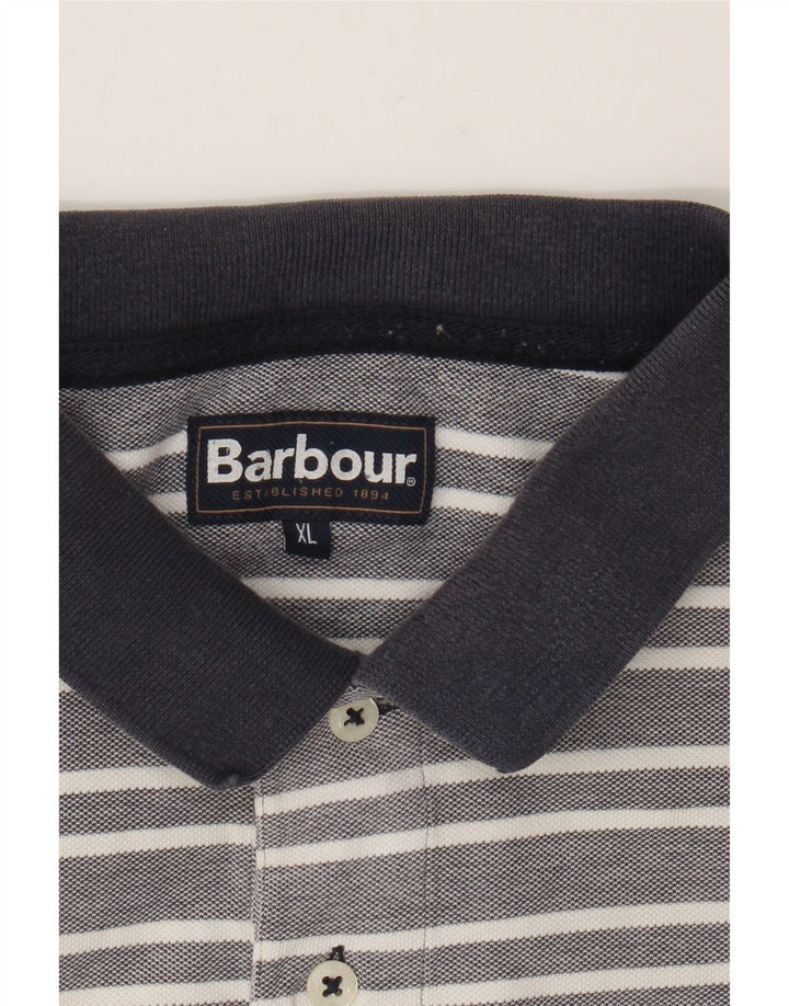 Barbour herre poloshirt XL grå stribet bomuld
