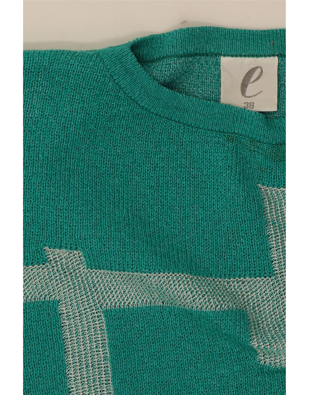 VINTAGE Womens Crop Crew Neck Jumper Sweater EU 38 Medium Turquoise Vintage Vintage and Second-Hand Vintage from Messina Hembry 