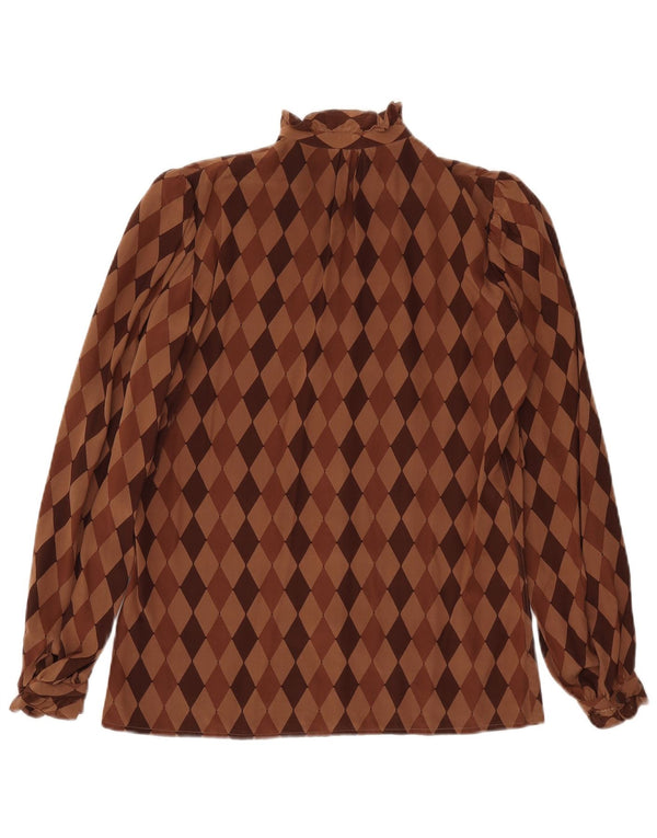 Pancaldi & B Dameskjortebluse UK 12 Medium Brown Argyle/Diamond Silke