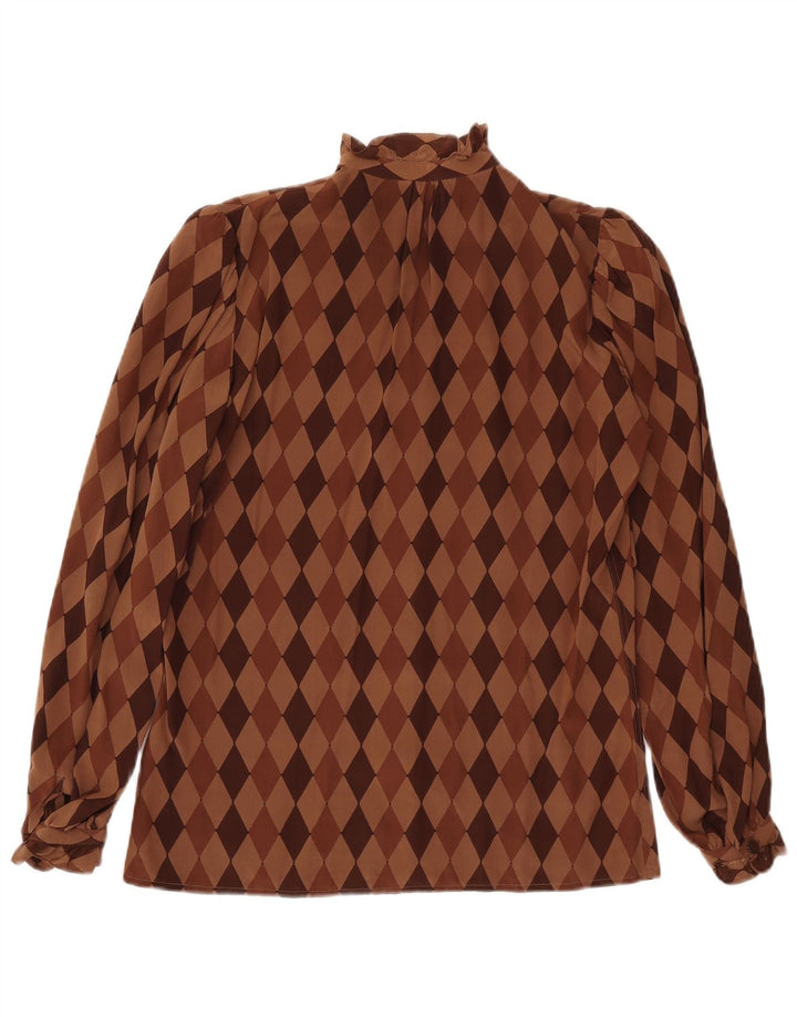 Pancaldi & B Dameskjortebluse UK 12 Medium Brown Argyle/Diamond Silke