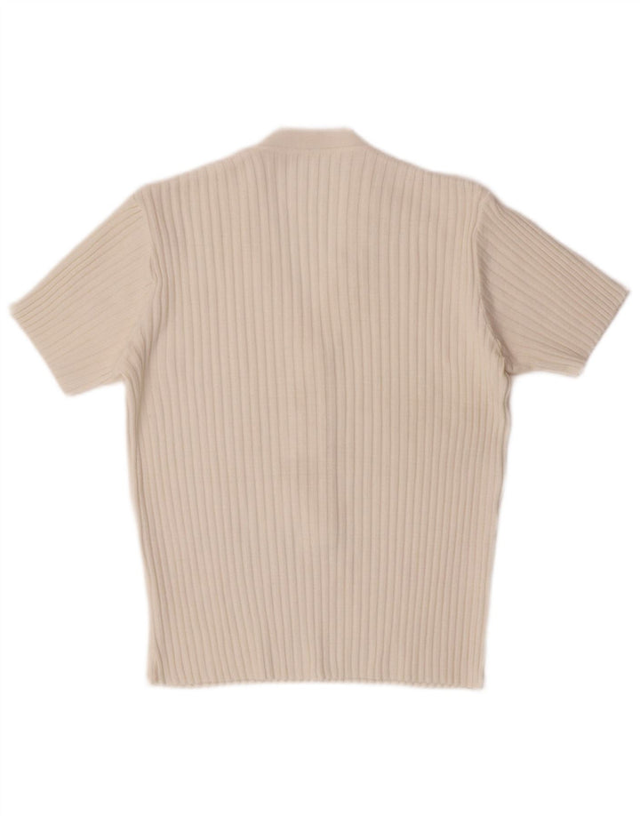 VINTAGE Womens Short Sleeve V-Neck Jumper Sweater UK 12 Medium White