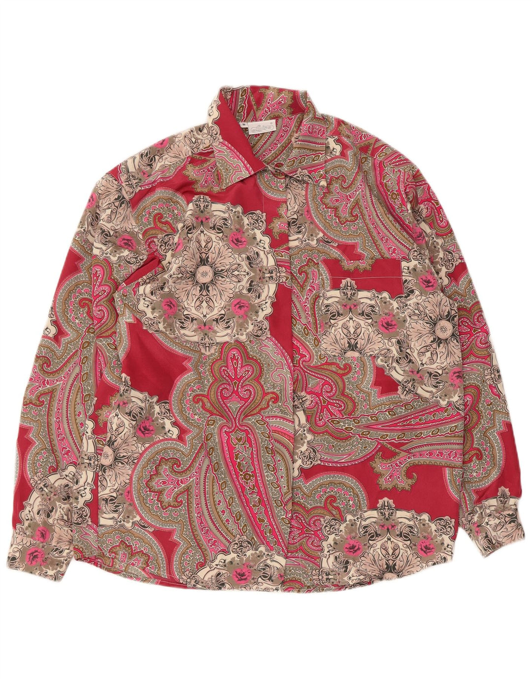 Vintage Dame Oversized Skjorte Bluse UK 10 Small Red Paisley Polyester