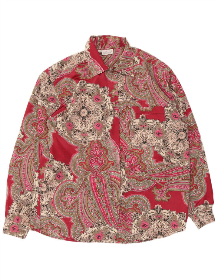 Vintage Dame Oversized Skjorte Bluse UK 10 Small Red Paisley Polyester