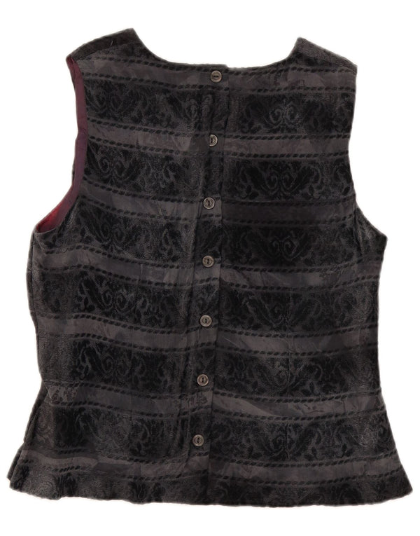 Michel Ambers Dame ærmeløs skjorte bluse UK 16 Large Black Paisley
