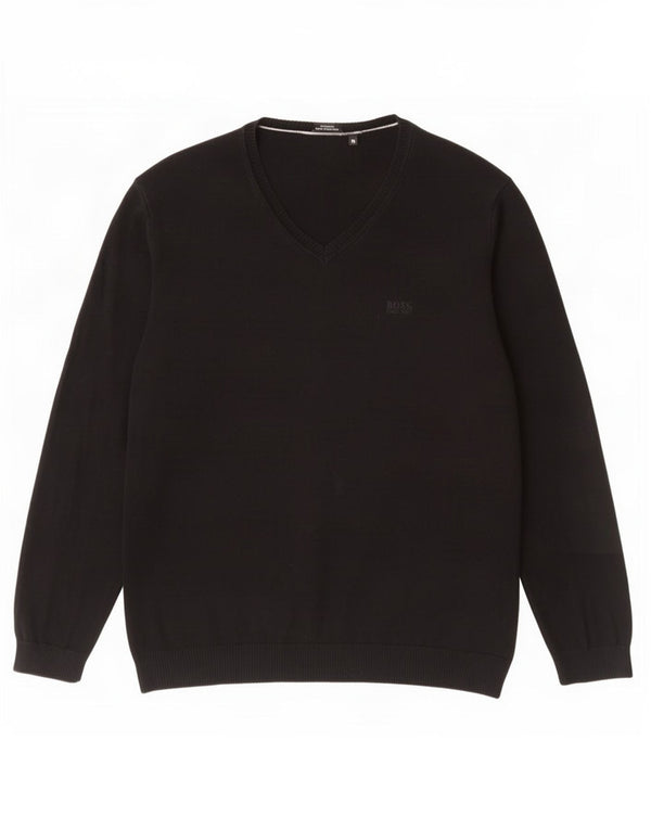 Hugo Boss Dame Regular Fit V-hals sweater XL sort bomuld