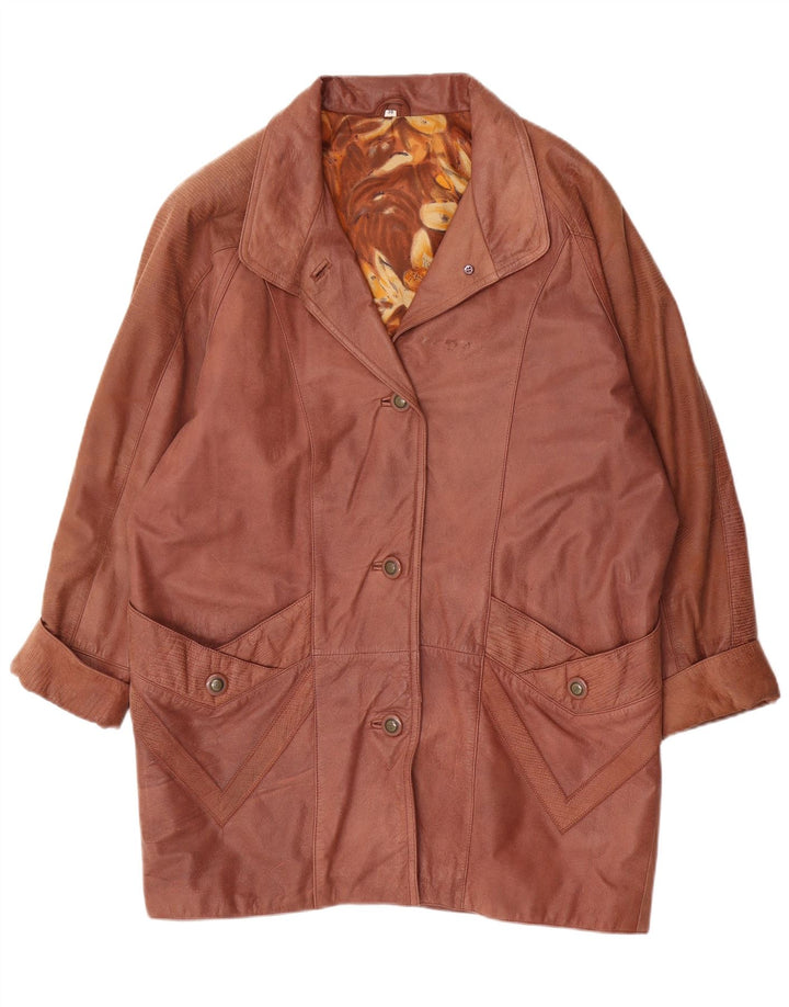 Vintage oversized læderfrakke til kvinder EU 38 medium brunt læder