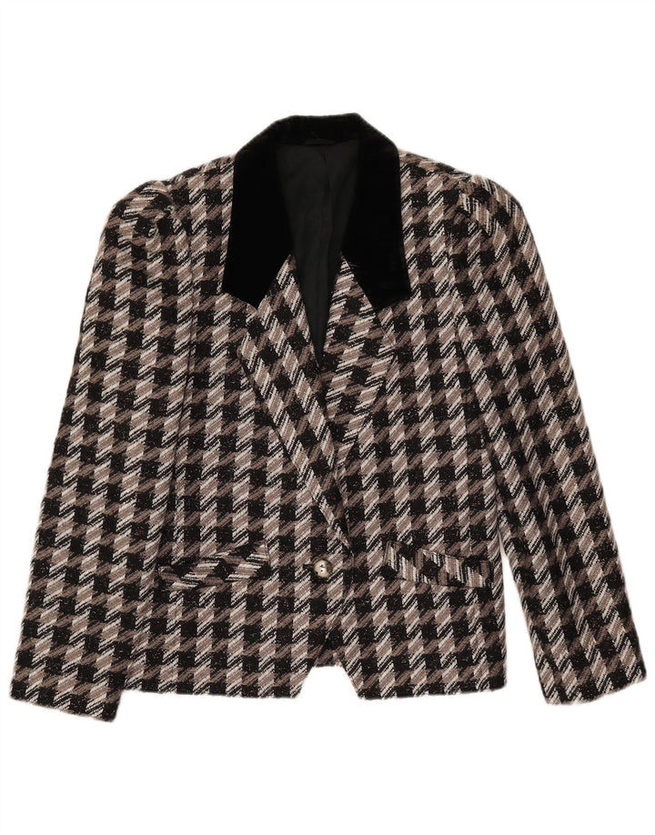 Vintage Dame 1-knap Blazer Jacket IT 40 Small Grå Houndstooth Viscose