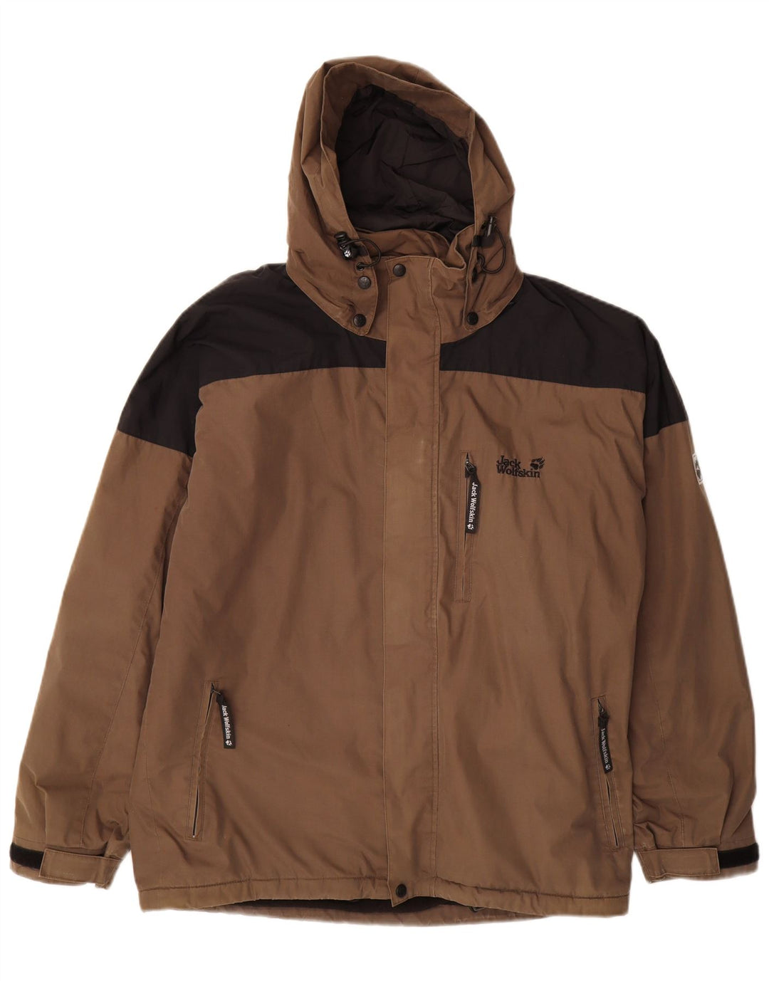 Jack Wolfskin Herre Hooded Windbreaker Jacket UK 38 Medium Brown Colourblock