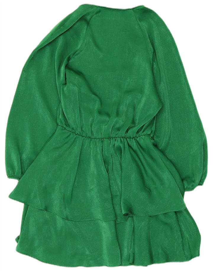 Zara Dame 3/4-ærmet Tiered Dress UK 10 Small Green Polyester