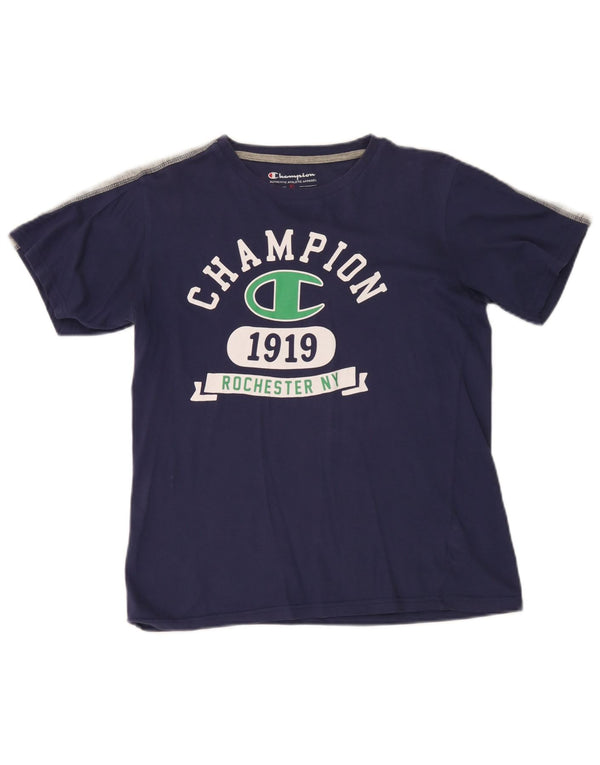 Champion Boys Grafisk T-Shirt Top 13-14 år XL Navy Blue Colourblock