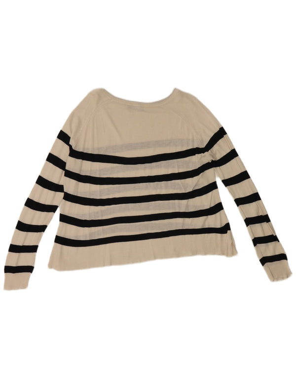 Zara Dame Boat Neck Jumper Sweater UK 14 Medium Hvid Stribet