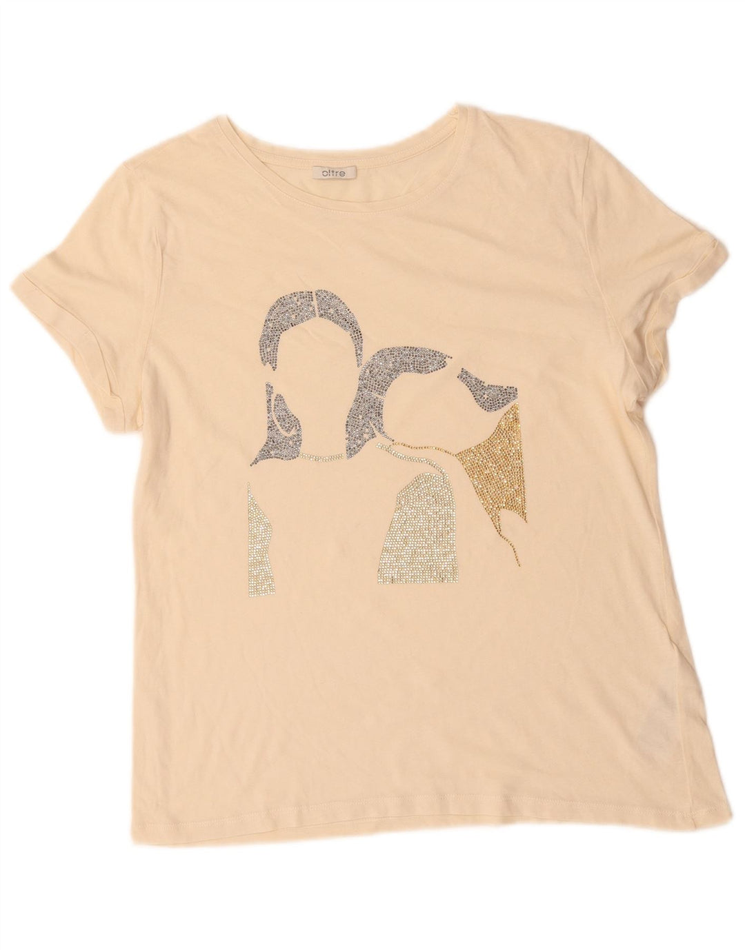 OLTRE Grafisk T-shirt top til kvinder UK 14 Medium Off White Bomuld