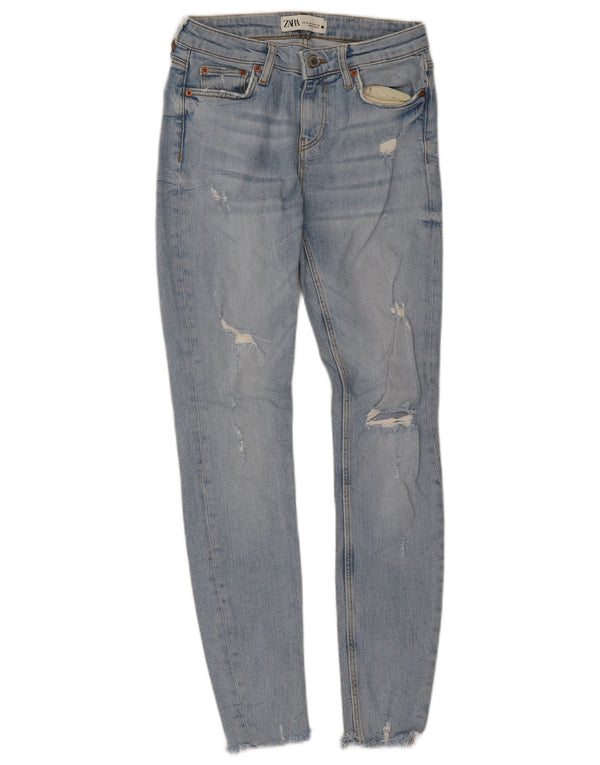 Zara Dame Distressed Skinny Jeans EU 34 2XS W24 L27 Blå Bomuld