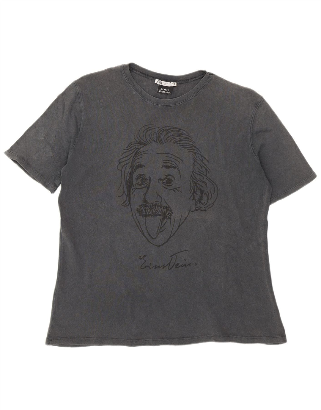 Zara Herre Albert Einstein Grafisk T-Shirt Top Lille Grå