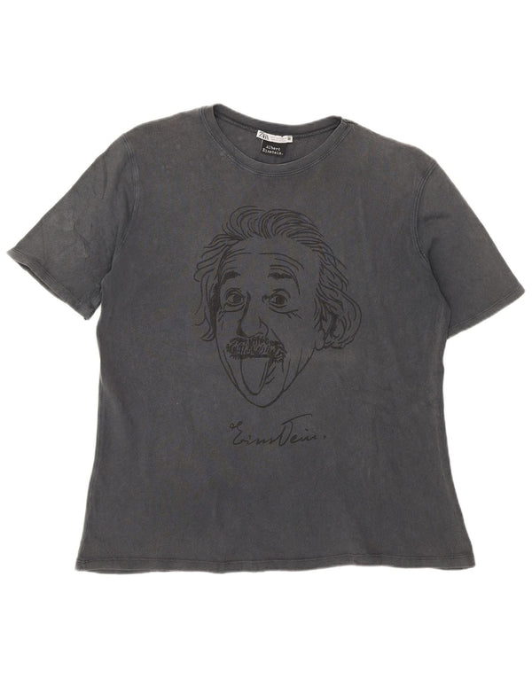 Zara Herre Albert Einstein Grafisk T-Shirt Top Lille Grå