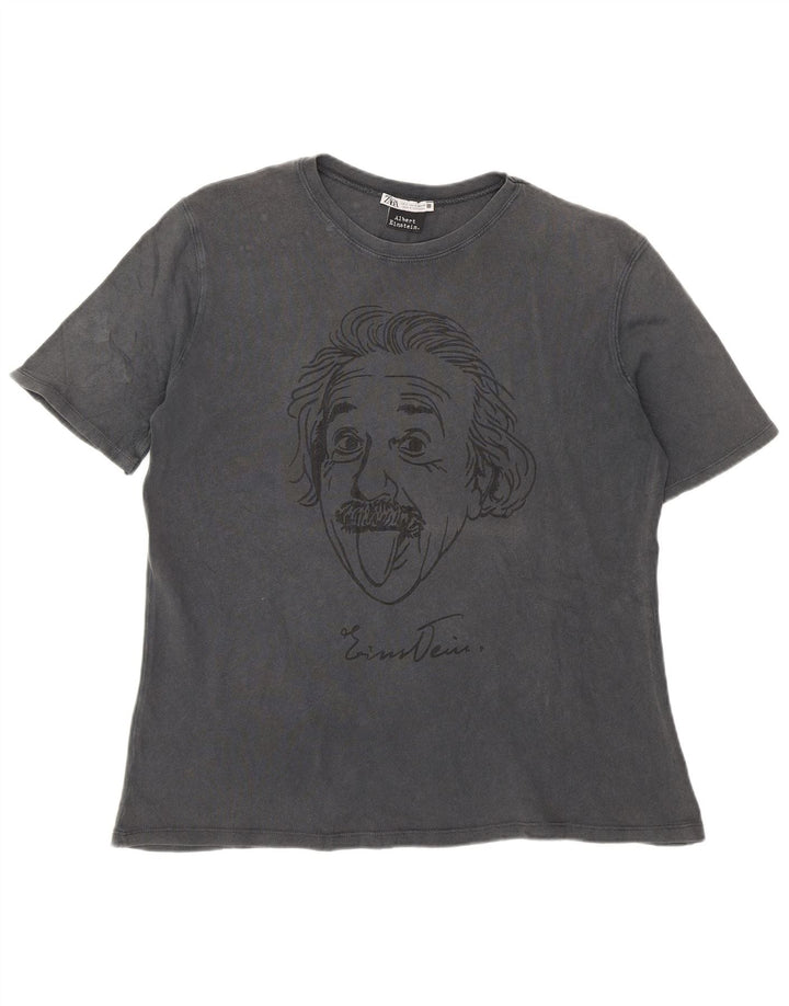 Zara Herre Albert Einstein Grafisk T-Shirt Top Lille Grå