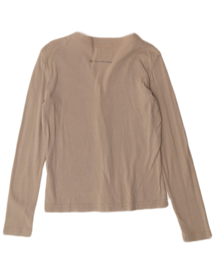 Calvin Klein Dame Crop Bluse Top UK 14 Stor Beige Bomuld