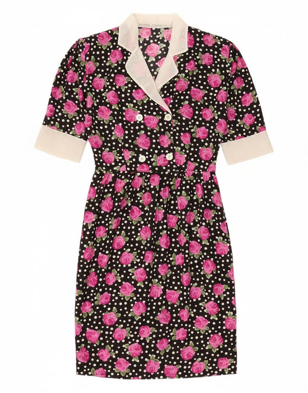 Vintage Dame Bodycon Kjole IT 46 Large Sort Floral Polyester