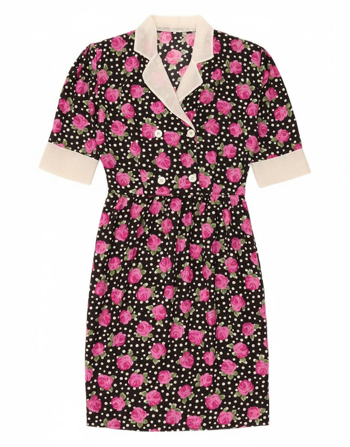 Vintage Dame Bodycon Kjole IT 46 Large Sort Floral Polyester