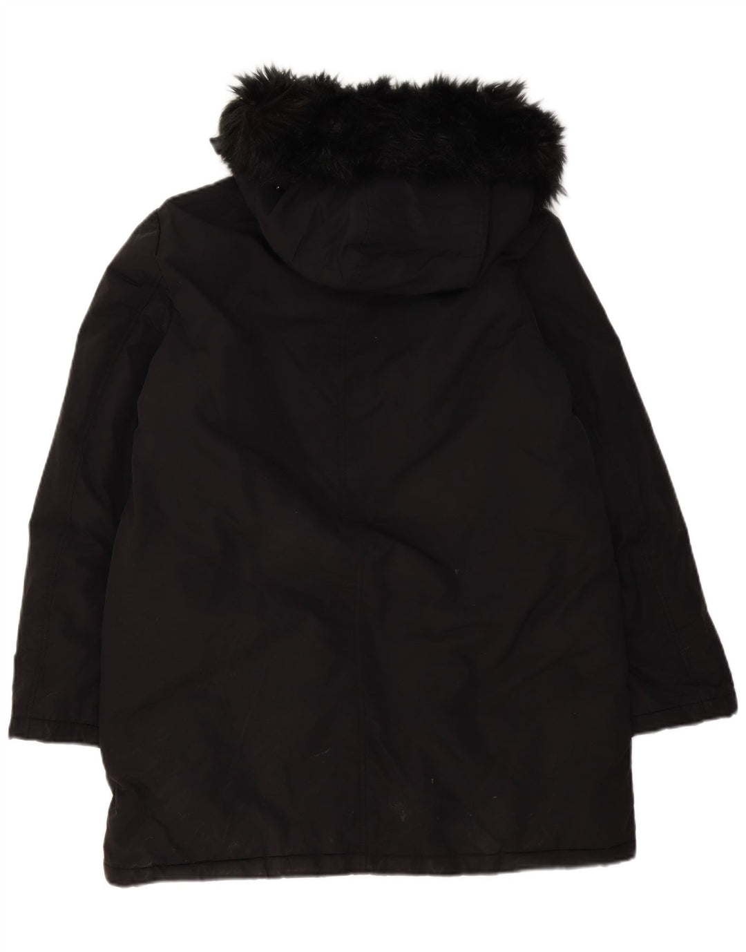 Zara Dame Hætte Oversized Parka Jacket UK 16 Stor Sort Polyester