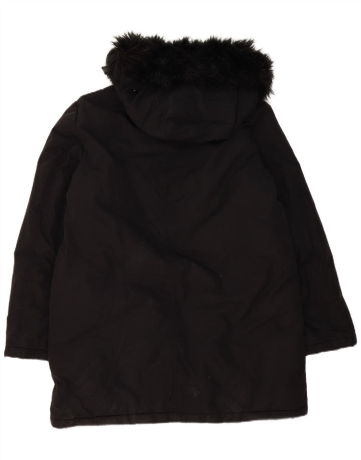 Zara Dame Hætte Oversized Parka Jacket UK 16 Stor Sort Polyester