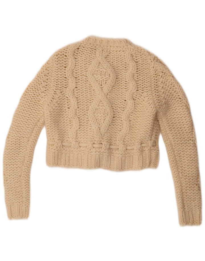 Benetton Womens Crop Cardigan Sweater UK 14 Medium Off White Uld