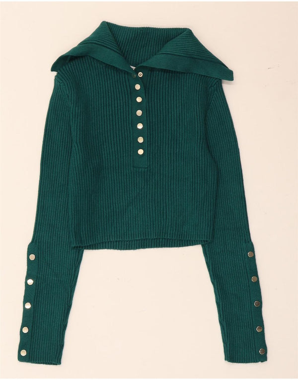 Zara Womens Crop Polo Neck Jumper Sweater UK 12 Medium Green Viscose