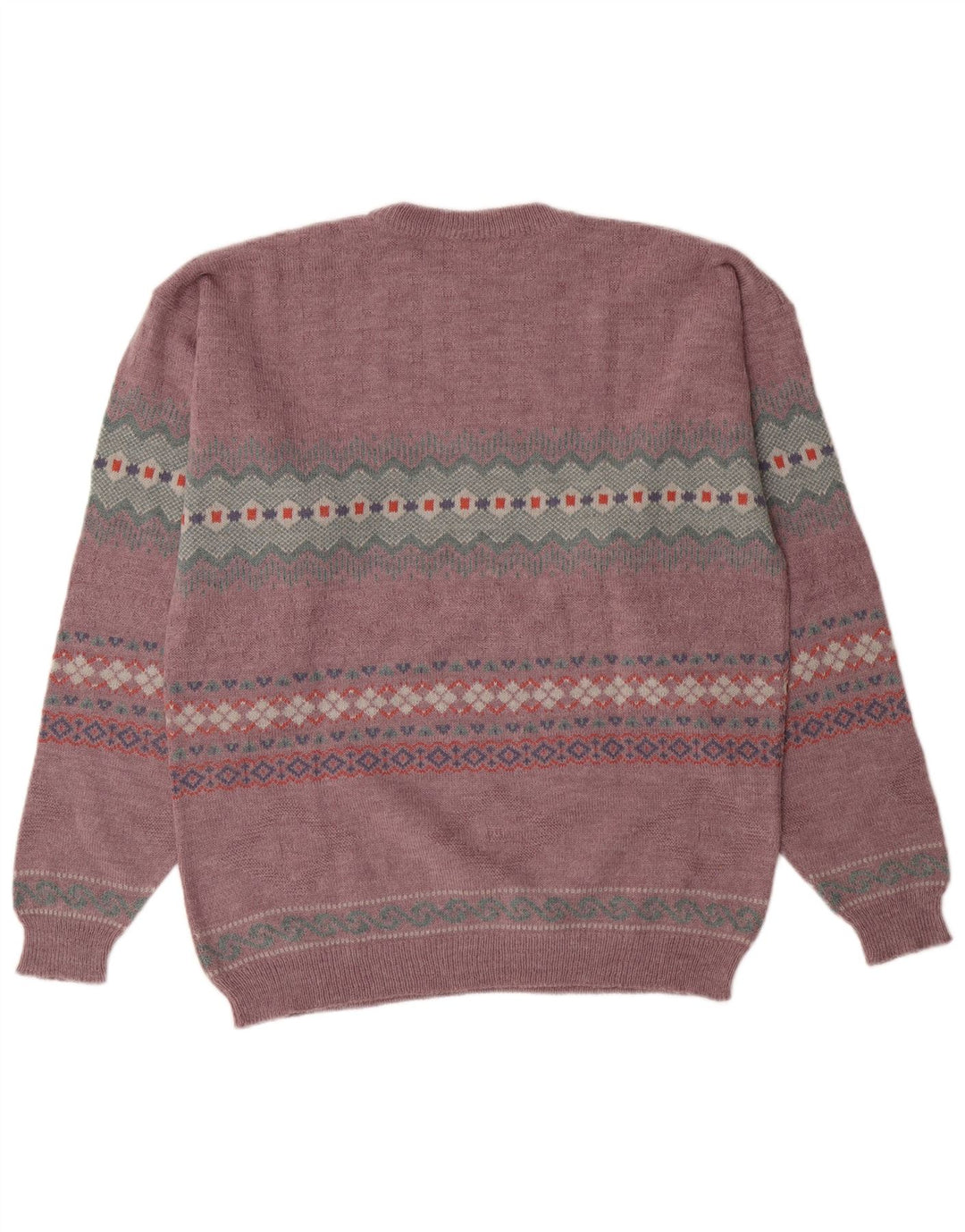 VOGUE Mens Crew Neck Jumper Sweater Medium Pink Fair Isle Acrylic