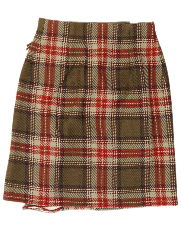 Daniel Hechter Kvinder Wrap Nederdel UK 10 Small W27 Khaki Plaid Wool