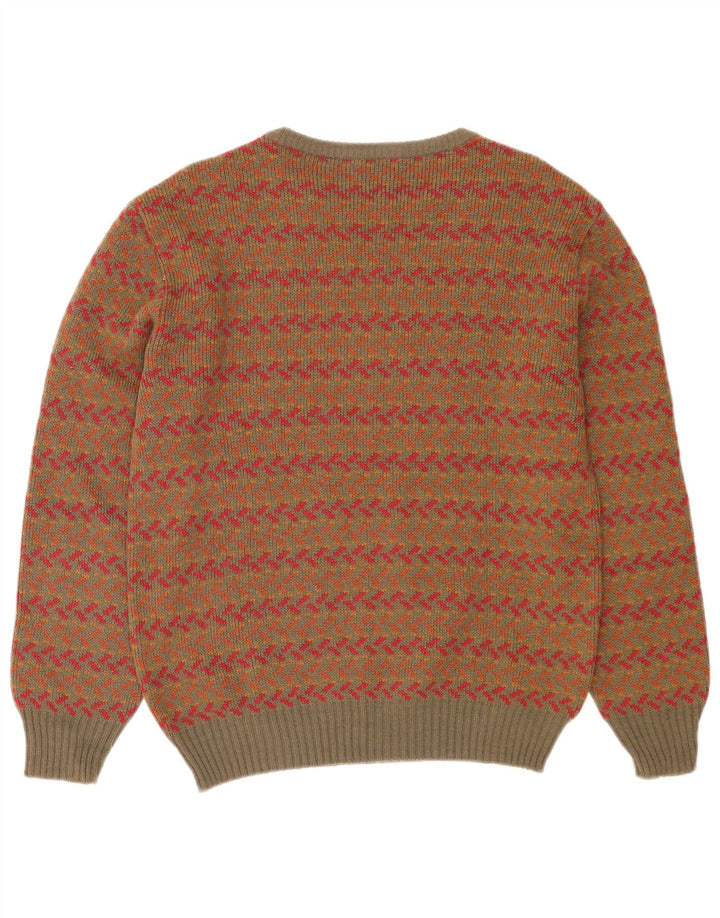 Vintage mænd med rund hals sweater Medium Khaki geometrisk uld
