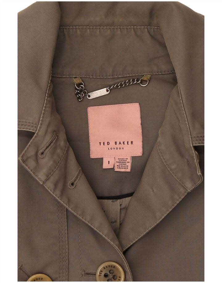 TED BAKER Kort trenchcoat til kvinder størrelse 1 XS Grå bomuld