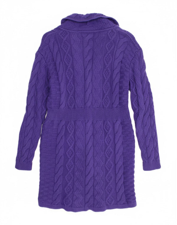 Blarney Womens Longline Cardigan Sweater UK 14 Large Purple Merino Wool