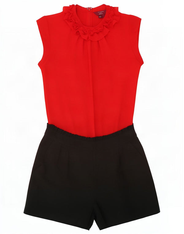 Ted Baker Dame Flæse Front Playsuit Størrelse 0 2XS Rød Colourblock Polyester