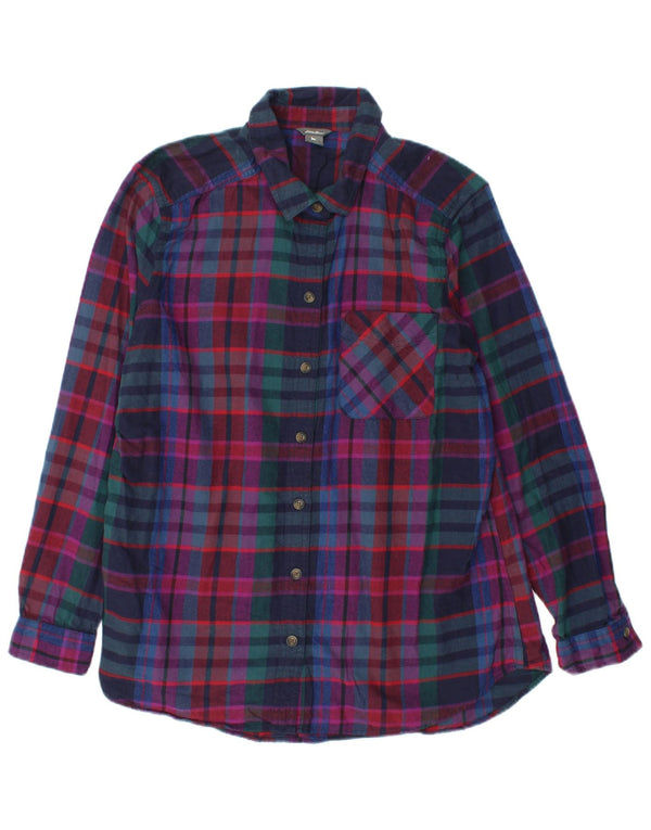 EDDIE BAUER Flanellskjorte til kvinder UK 16 Stor flerfarvet ternet bomuld