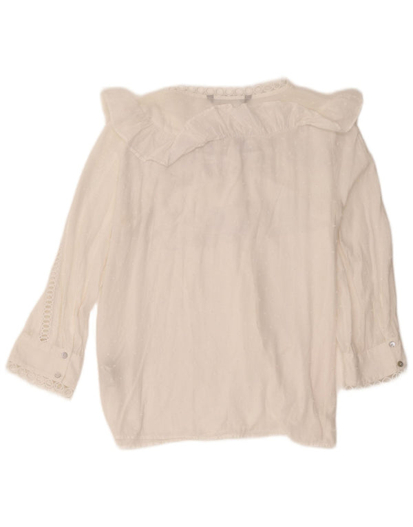 Zara skjortebluse med 3/4 ærmer til kvinder UK 14 Medium hvid bomuld