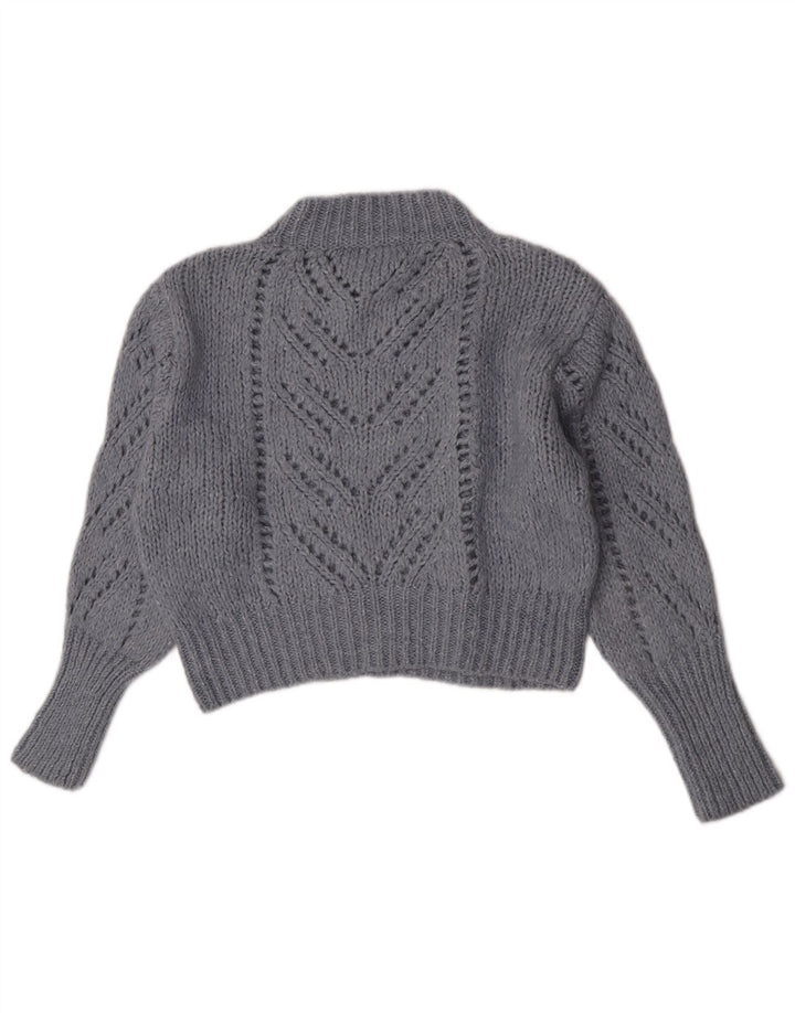 Zara Womens Crop Turtle Neck Jumper Sweater UK 12 Medium Blue Acryl