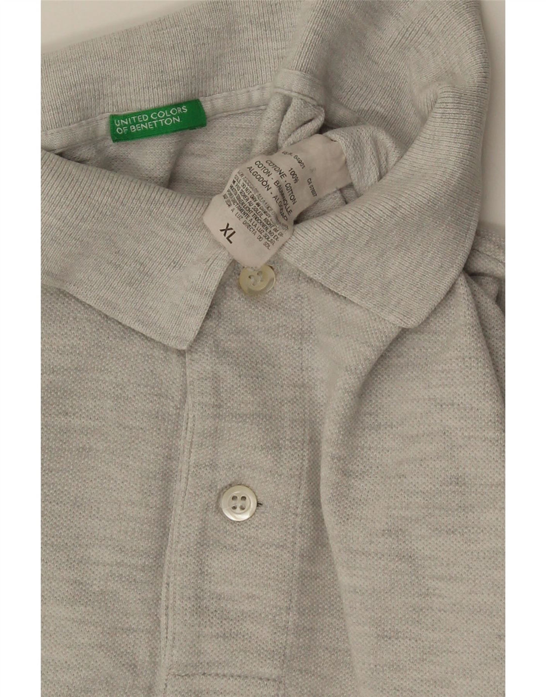 Benetton Langærmet Polo Shirt til mænd XL Grå Bomuld