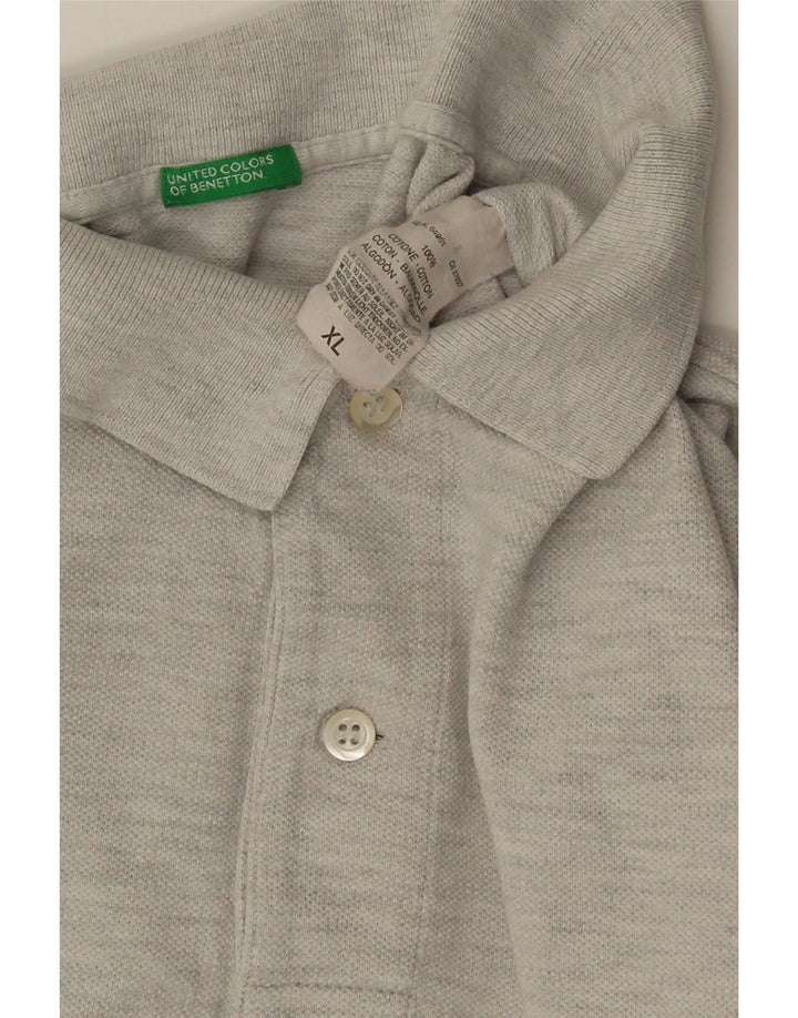 Benetton Langærmet Polo Shirt til mænd XL Grå Bomuld