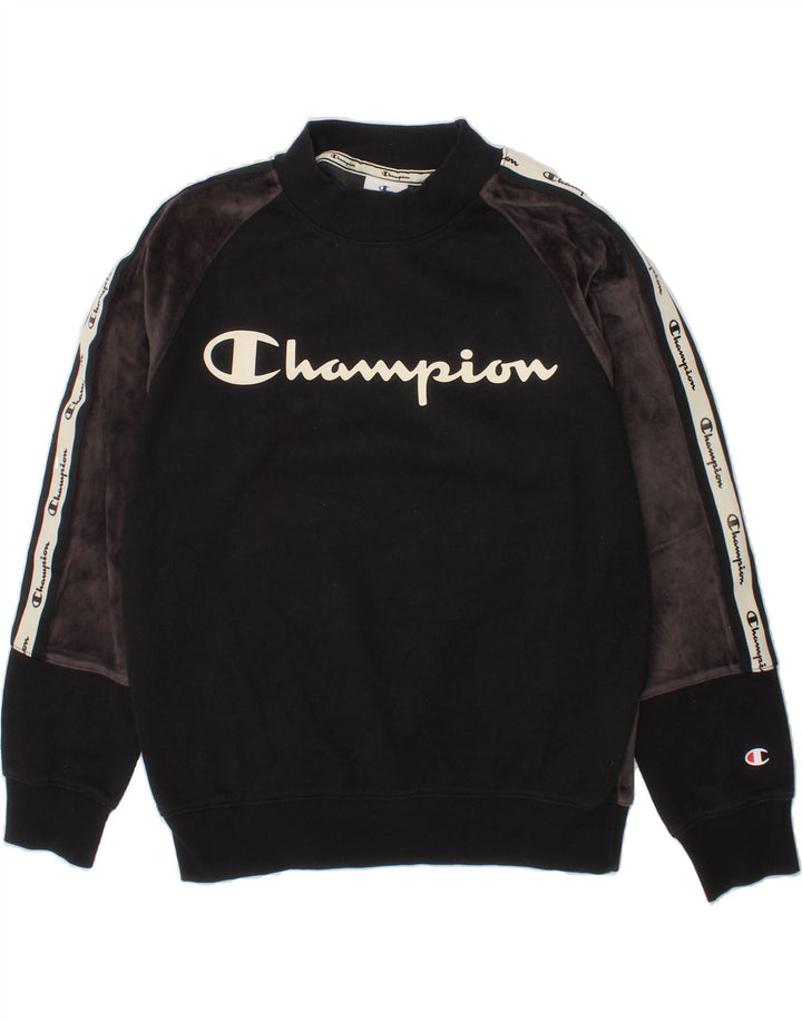 CHAMPION Boys Sweatshirt Jumper 11-12 Years Large  Black Colourblock Vintage Champion and Second-Hand Champion from Messina Hembry 