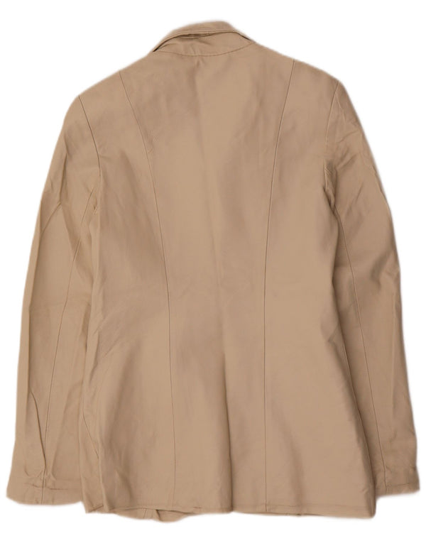 Vintage dame 4-knaps læder blazerjakke UK 10 Lille beige læder