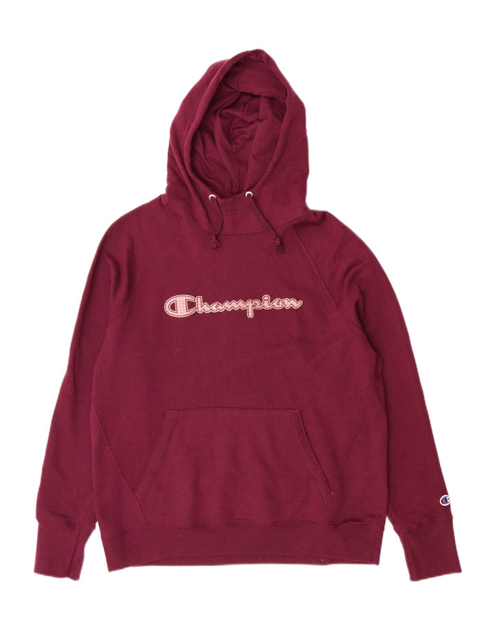 CHAMPION Womens Graphic Hoodie Jumper UK 16 Large Maroon Polyester Vintage Champion and Second-Hand Champion from Messina Hembry 