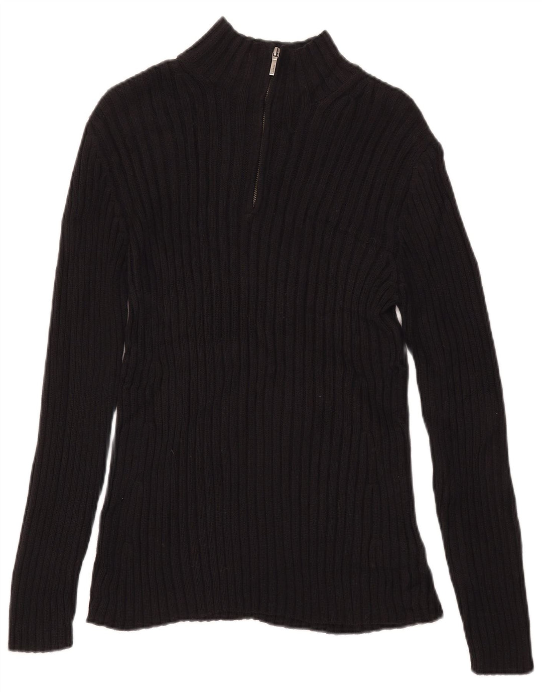 Ralph Lauren Dame Zip Neck Jumper Sweater UK 12 Medium Sort Bomuld