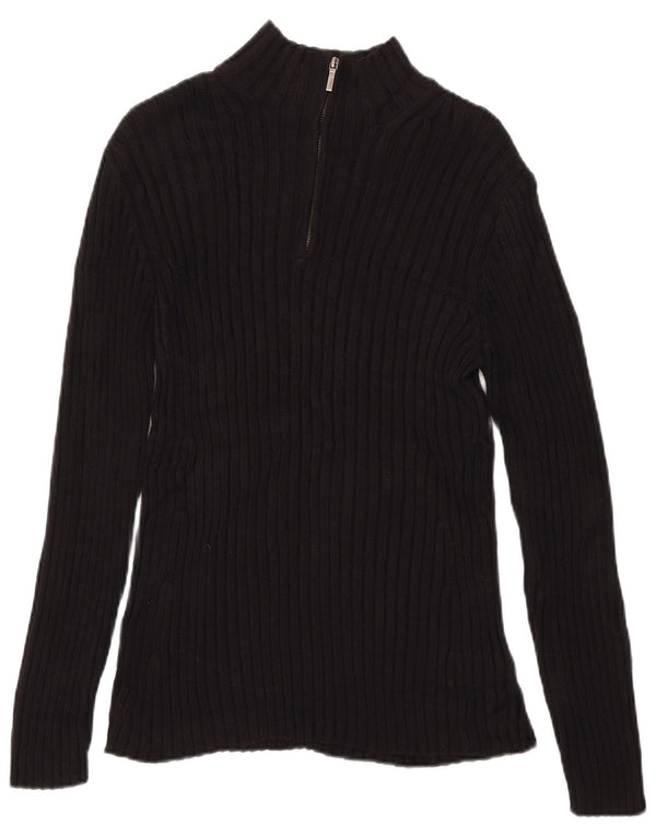 Ralph Lauren Dame Zip Neck Jumper Sweater UK 12 Medium Sort Bomuld