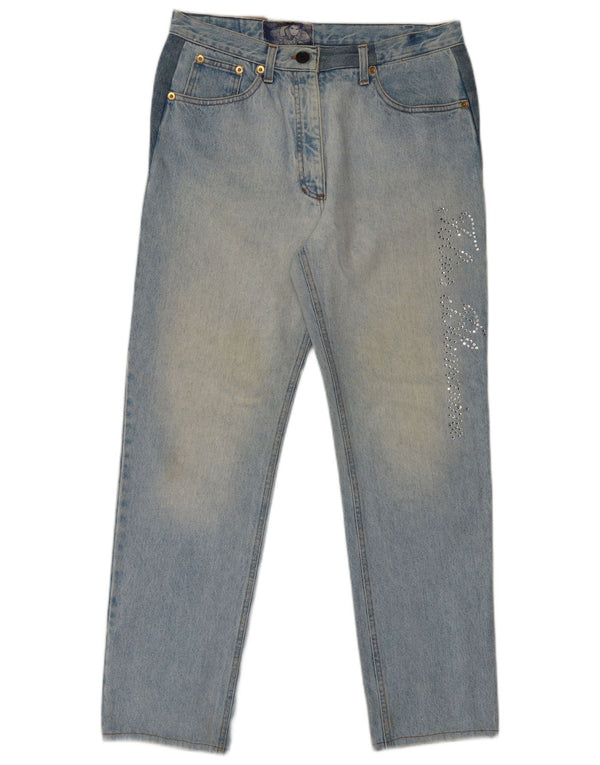 Blumarine Dame Grafiske Højtaljede Jeans IT 46 Large W32 L29 Blå Bomuld
