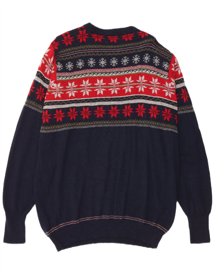 Marks & Spencer Herre sweater med rund hals, stor marineblå Fair Isle
