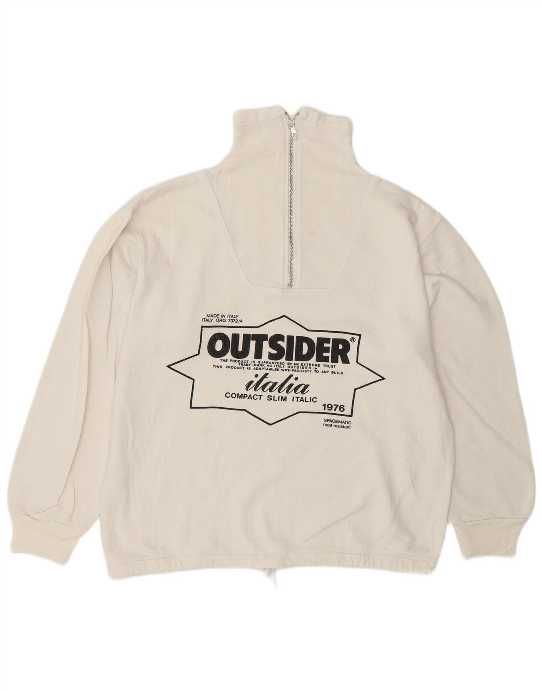 Outsider Herre Grafisk Zip Neck Sweatshirt Jumper Medium Hvid Bomuld