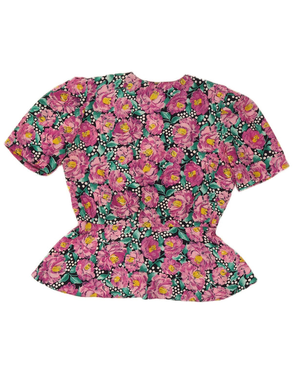 Vintage dameskjorte bluse UK 12 Medium Pink Floral