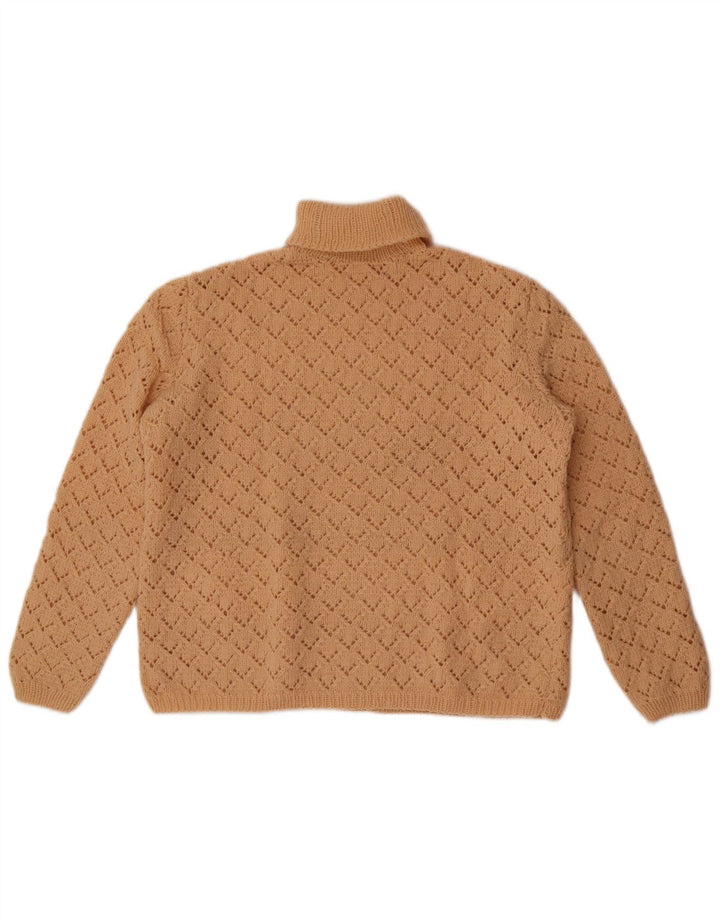 Vintage Dame Roll Neck Jumper Sweater UK 14 Medium Beige